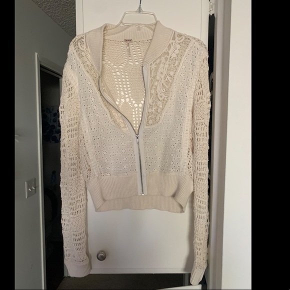 Free People White Lace Knit Jacket - Picture 3 of 6